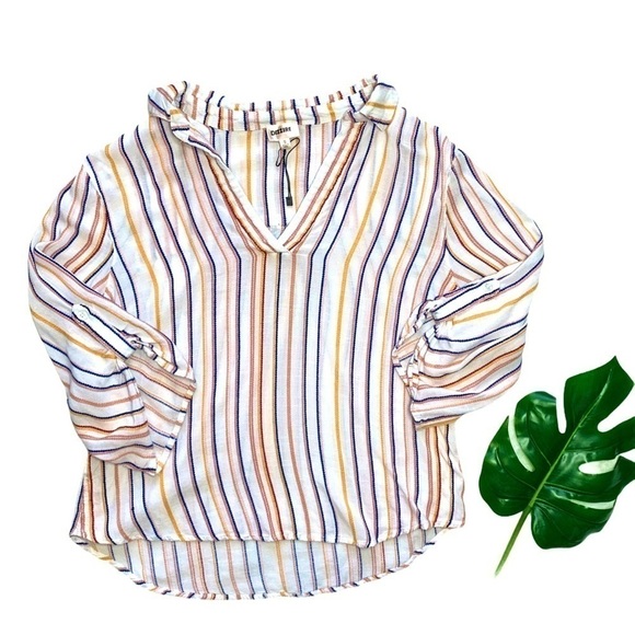 Dizzire 3/4 Sleeve Soft Multicolored Stripe Flowy V-Neck Blouse Size Small - Picture 1 of 14